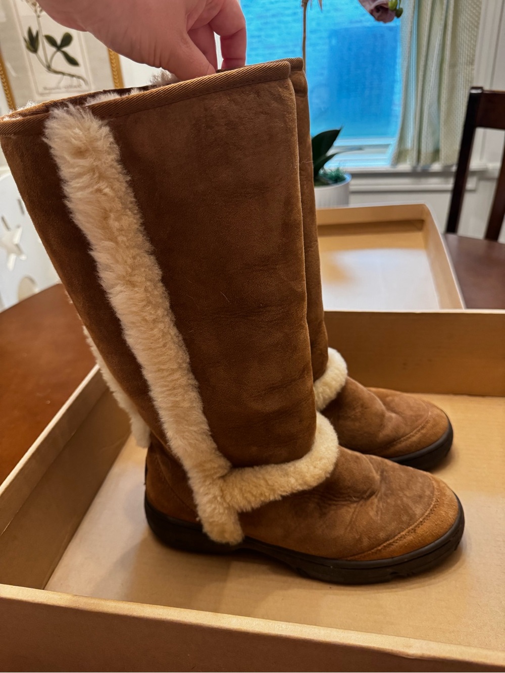 UGG Tall Chestnut Suede Shearling-Lined Winter Boots